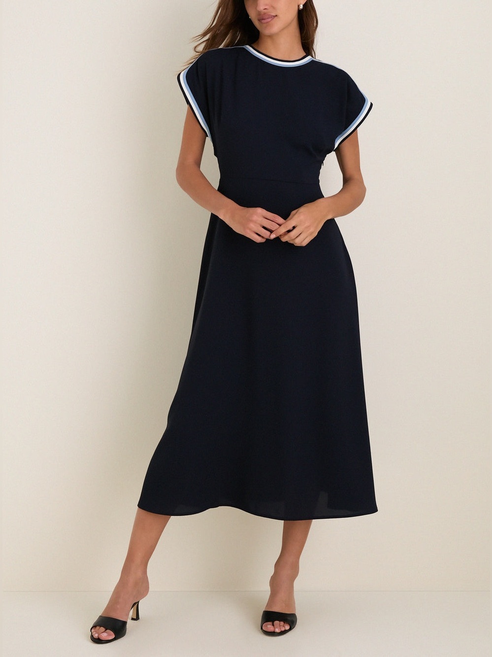 Tuckernuck Navy Crepe Contrast Trim Sandrine Dress